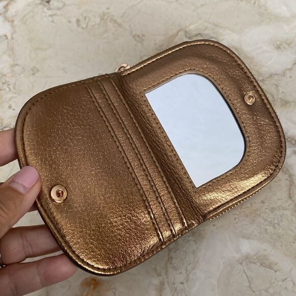 Love & Lore Vegan Bronze Gold Tone Compact Zip Wallet - Picture 3 of 10